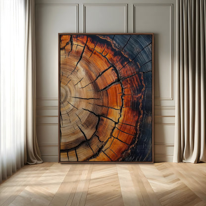 12078265-MGV-CV-24X36-Tree Rings Wall Art Canvas Print, Framed Burnt Wood Art Picture Print, Rustic Texture Perfect Rustic Earth Decor Artwork