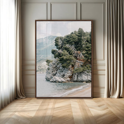 28003346-MGV-FP-48X32-3P-Beach Trees Wall Art Canvas Print, Framed Earthy Beachside Art Picture Print, Beachside Nature Perfect Rustic Coastal Decor