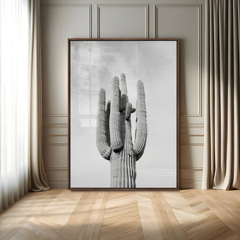 17148959-MGV-CV-24X36-Saguaro Cactus Wall Art Canvas Print, Framed Monochrome Desert Art Picture Print, Black White Cactus Perfect Southwestern