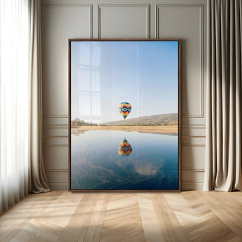 98091684-MGV-CV-24X36-Hot Air Balloon Wall Art Canvas Print, Framed Flight Reflection Art Picture Print, Peaceful Lakeside Perfect Modern Minimalist