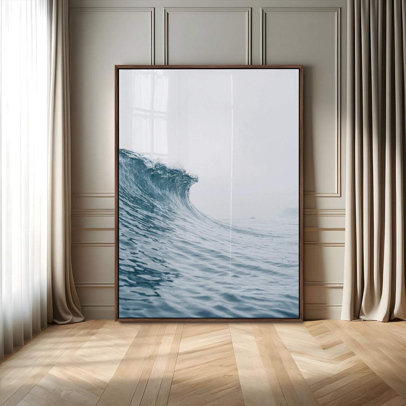 99679915-MGV-FP-48X32-3P-Ocean Wave Wall Art Canvas Print, Framed Coastal Decor Art Picture Print, Modern Ocean Perfect Modern Coastal Minimalist Decor