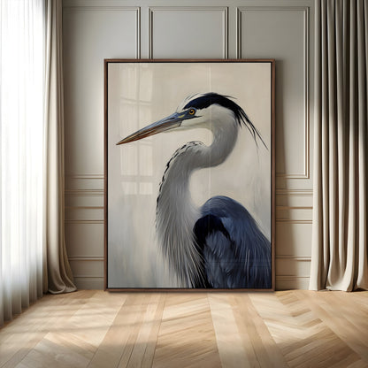 60171823-MGV-FP-48X32-3P-Blue Heron Wall Art Canvas Print, Framed Coastal Bird Theme Art Picture Print, Minimalist Wildlife Perfect Coastal Minimalist