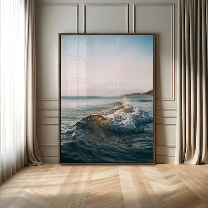 65283502-MGV-FP-48X32-3P-Ocean Waves Wall Art Canvas Print, Framed Coastal Serenity Art Picture Print, Golden Hour Perfect Modern Coastal Decor Artwork
