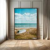 21725303-MGV-CV-24X36-Coastal Serenity Wall Art Canvas Print, Framed Ocean View Art Picture Print, Rustic Boat Perfect Nautical Coastal Decor Artwork