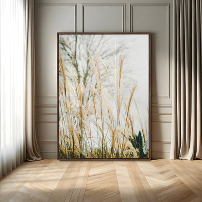 17571705-MGV-FP-48X32-3P-Pampas Grass Wall Art Canvas Print, Framed Neutral Tones Art Picture Print, Minimalist Nature Perfect Boho Minimalist Decor