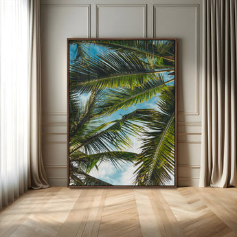 31086560-MGV-FP-48X32-3P-Palm Leaves Wall Art Canvas Print, Framed Tropical Vibes Art Picture Print, Green Foliage Perfect Tropical Boho Decor Artwork