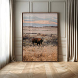 75146693-MGV-CV-24X36-Solitary Buffalo Wall Art Canvas Print, Framed Golden Prairie Art Picture Print, Earthy Tones Perfect Rustic Western Decor Artwork