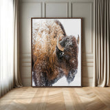 27690436-MGV-CV-24X36-Snowy Buffalo Wall Art Canvas Print, Framed Wildlife Photography Art Picture Print, Rustic Lodge Perfect Rustic Lodge Decor Decor