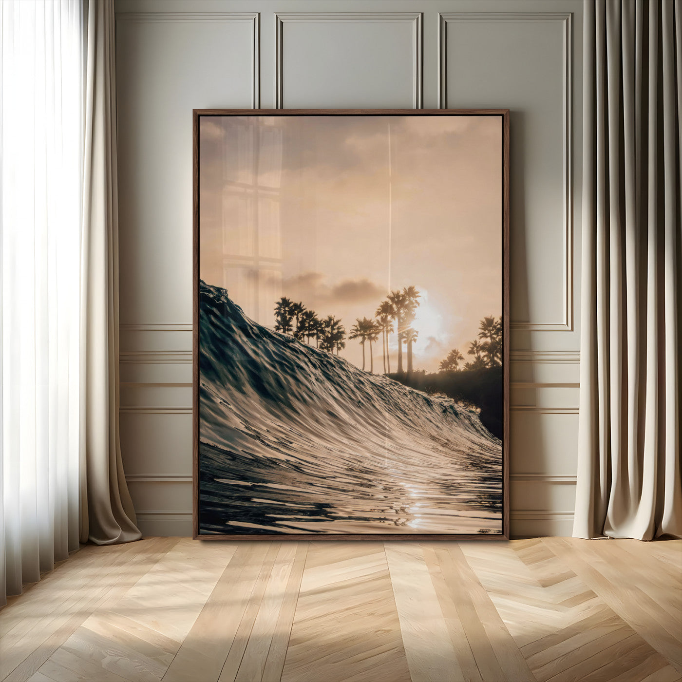 80487302-MGV-CV-24X36-Coastal Sunset Wall Art – Golden Ocean Wave and Palm Trees Canvas Print, Tropical Photography Decor for Bedroom, Living Room,