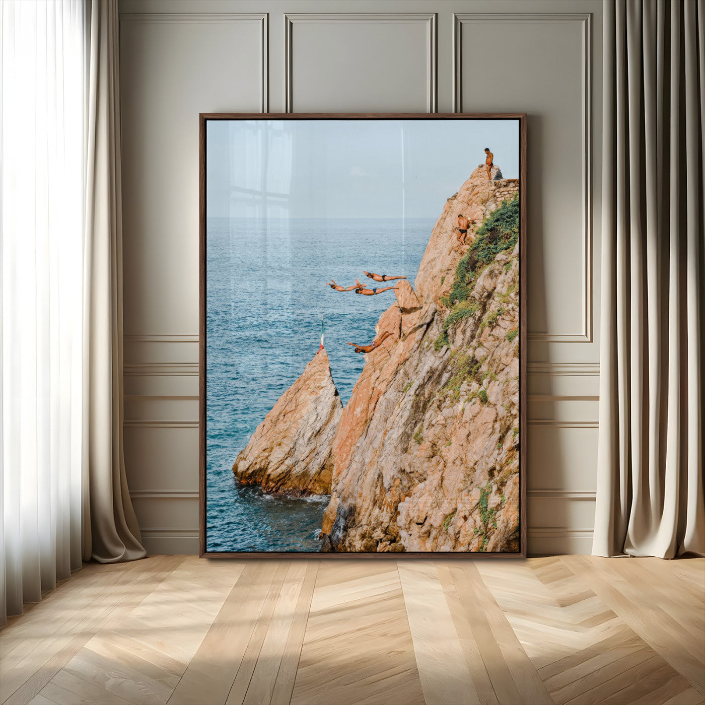 13614237-MGV-CV-24X36-Cliff Diving Wall Art – Panoramic Ocean Jump Canvas Print, Extreme Sports Adventure Decor for Living Room, Office, Bedroom, Man
