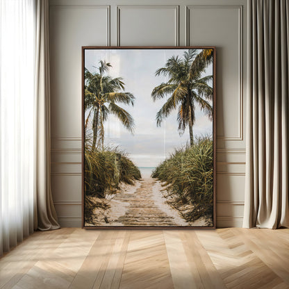 53859552-MGV-CV-24X36-Tropical Beach Wall Art – Palm Tree Pathway Canvas Print, Coastal Paradise Photography Decor for Living Room, Bedroom, Office,