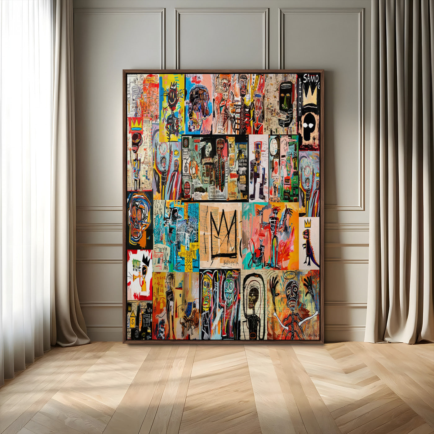 58689-MGV-CV-24X36-Basquiat Style Wall Art Canvas Print, Framed Neo Expressionism Art Picture Print, Street Art Perfect Urban Contemporary Decor