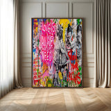 23129-MGV-CV-24X36-Street Love Wall Art Canvas Print, Framed Pop Graffiti Art Picture Print, Neon Lettering Perfect Urban Pop Decor Artwork