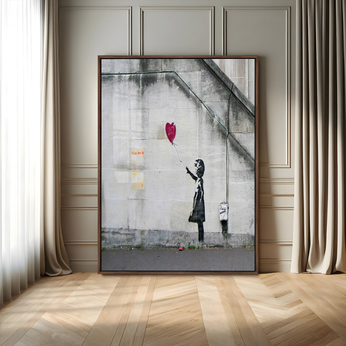 35033-MGV-CV-24X36-Balloon Girl Wall Art Canvas Print, Framed Street Banksy Art Picture Print, Urban Contrast Perfect Minimal Urban Decor Artwork