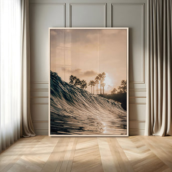 50270635-MGV-FP-48X32-3P-Golden Hour Ocean Wall Art Canvas Print, Framed Beach Sunset Art Picture Print, Palm Trees Perfect Tropical Coastal Decor Artwork
