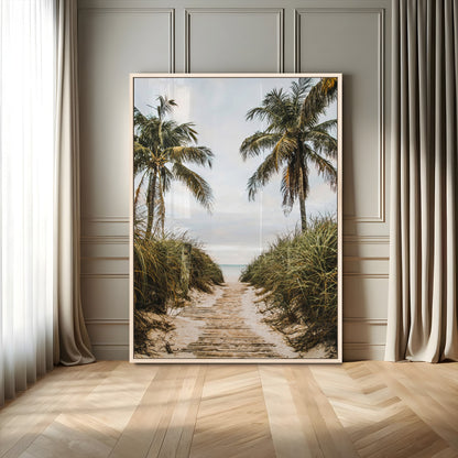 47319550-MGV-CV-24X36-Tropical Beach Wall Art Canvas Print, Framed Rustic Sand Art Picture Print, Palm Tree Perfect Tropical Coastal Decor Artwork