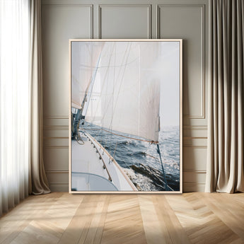 95570785-MGV-FP-48X32-3P-Sailing Boat Wall Art Canvas Print, Framed Bright Nautical Art Picture Print, Sailing Sea Perfect Coastal Minimalist Decor Artwork