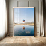 98091684-MGV-FP-48X32-3P-Hot Air Balloon Wall Art Canvas Print, Framed Flight Reflection Art Picture Print, Peaceful Lakeside Perfect Modern Minimalist
