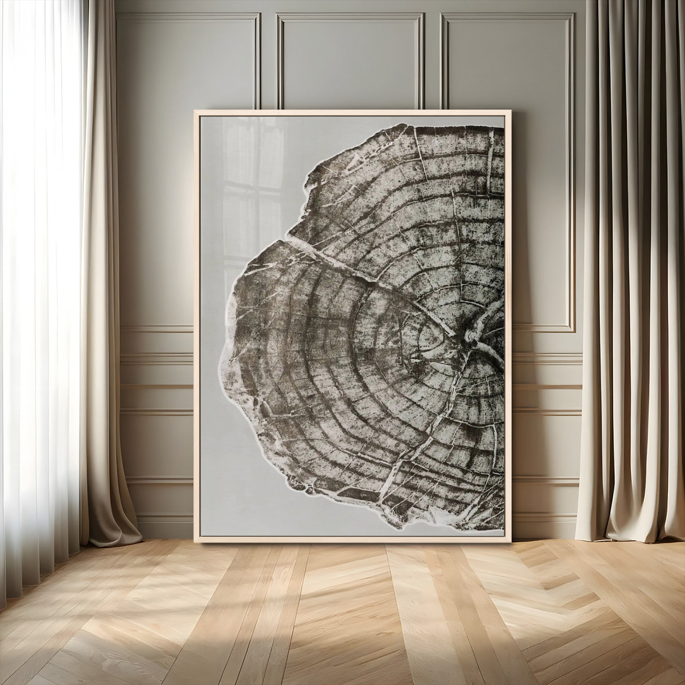 11167473-MGV-CV-24X36-Rustic Wall Decor Wall Art Canvas Print, Framed Modern Lodge Style Art Picture Print, Neutral Wood Slice Perfect Scandinavian