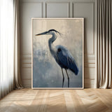 68368019-MGV-FP-48X32-3P-Blue Heron Art Wall Art Canvas Print, Framed Crane Bird Painting Art Picture Print, Elegant Wildlife Scene Perfect Coastal