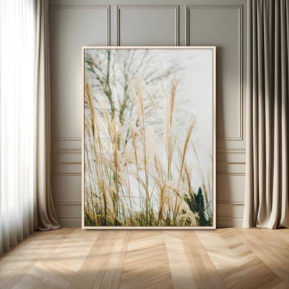 17571705-MGV-FP-48X32-3P-Pampas Grass Wall Art Canvas Print, Framed Neutral Tones Art Picture Print, Minimalist Nature Perfect Boho Minimalist Decor