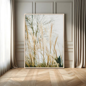 17571705-MGV-CV-24X36-Pampas Grass Wall Art Canvas Print, Framed Neutral Tones Art Picture Print, Minimalist Nature Perfect Boho Minimalist Decor