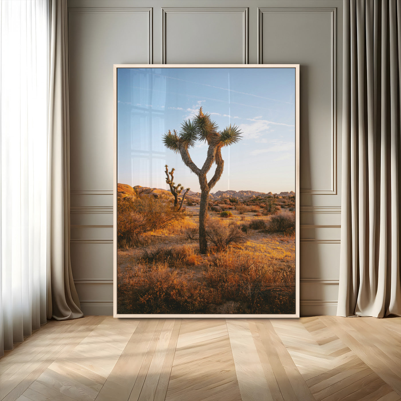 90776393-MGV-CV-24X36-Joshua Tree Wall Art Canvas Print, Framed Golden Hour Desert Art Picture Print, Sunset Glow Perfect Southwestern Boho Decor