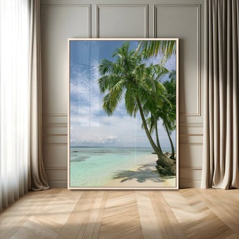 80489589-MGV-CV-24X36-Tropical Beach Palm Trees Canvas Print – Island Coastal Wall Art, Bright Ocean Horizon Photography for Bathroom, Lounge & Vacation