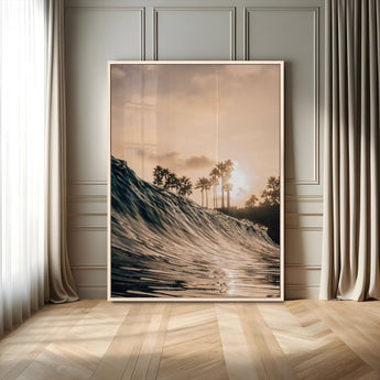 80487302-MGV-CV-24X36-Coastal Sunset Wall Art – Golden Ocean Wave and Palm Trees Canvas Print, Tropical Photography Decor for Bedroom, Living Room,