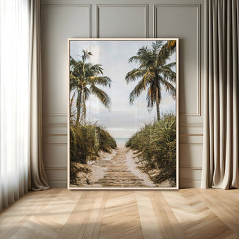 53859552-MGV-CV-24X36-Tropical Beach Wall Art – Palm Tree Pathway Canvas Print, Coastal Paradise Photography Decor for Living Room, Bedroom, Office,