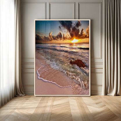 14930-MGV-CV-24X36-Beach Sunset Wall Art Canvas Print, Framed Ocean Horizon Art Picture Print, Tropical Shore Perfect Minimalist Coastal Decor