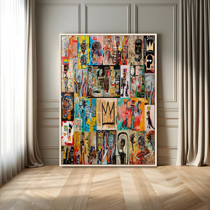 58689-MGV-CV-24X36-Basquiat Style Wall Art Canvas Print, Framed Neo Expressionism Art Picture Print, Street Art Perfect Urban Contemporary Decor