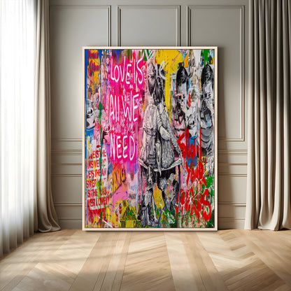 23129-MGV-CV-24X36-Street Love Wall Art Canvas Print, Framed Pop Graffiti Art Picture Print, Neon Lettering Perfect Urban Pop Decor Artwork