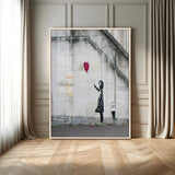 35033-MGV-CV-24X36-Balloon Girl Wall Art Canvas Print, Framed Street Banksy Art Picture Print, Urban Contrast Perfect Minimal Urban Decor Artwork