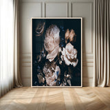 47195-MGV-CV-24X36-Moody Peonies Wall Art Canvas Print, Framed Dark Floral Art Picture Print, Creamy Rose Perfect Baroque Floral Decor Artwork