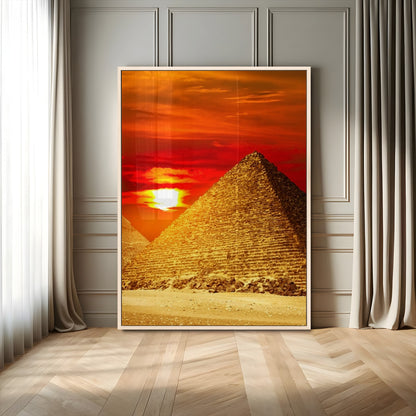 13047-MGV-CV-24X36-Pyramids Giza Wall Art – Golden Sunset Egypt Canvas Print, Ancient World Landmark Photography Decor for Living Room, Office, Study