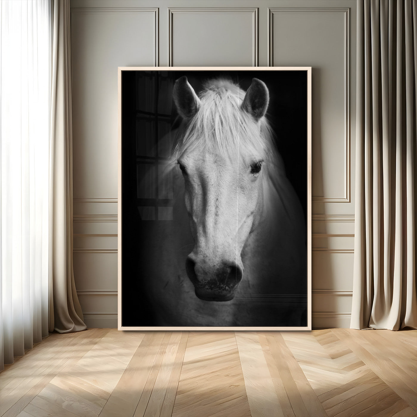 36639-MGV-CV-24X36-Large Wall Art White Horse on Black Background Canvas Print
