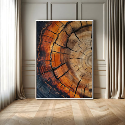 33751185-MGV-FP-48X32-3P-Tree Rings Wall Art Canvas Print, Framed Wood Detail Art Picture Print, Rustic Texture Perfect Rustic Warm Decor Artwork