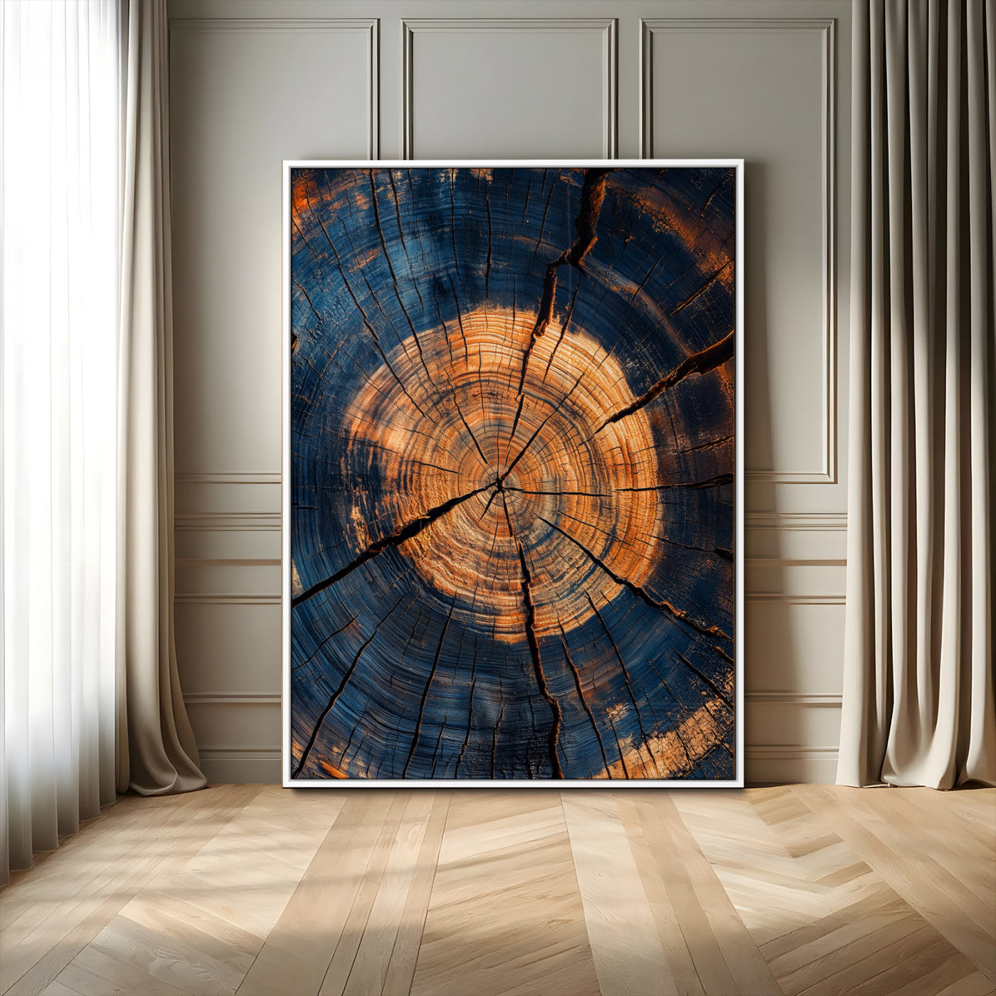 70513247-MGV-FP-48X32-3P-Tree Rings Wall Art Canvas Print, Framed Rustic Texture Art Picture Print, Wood Grain Perfect Rustic Industrial Decor Artwork