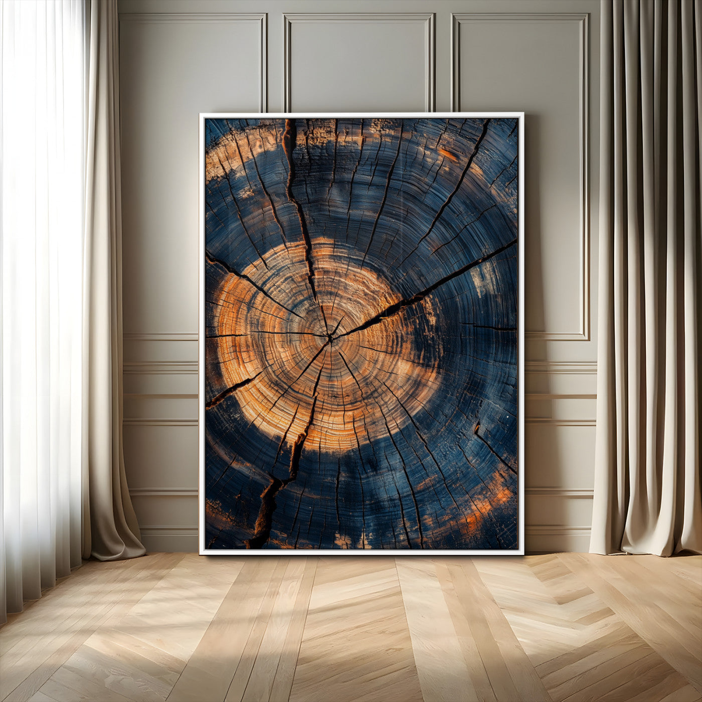 32486414-MGV-CV-24X36-Tree Rings Wall Art Canvas Print, Framed Rustic Texture Art Picture Print, Wood Grain Perfect Rustic Industrial Decor Artwork