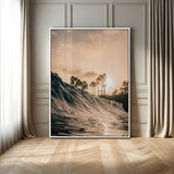 50270635-MGV-FP-48X32-3P-Golden Hour Ocean Wall Art Canvas Print, Framed Beach Sunset Art Picture Print, Palm Trees Perfect Tropical Coastal Decor Artwork