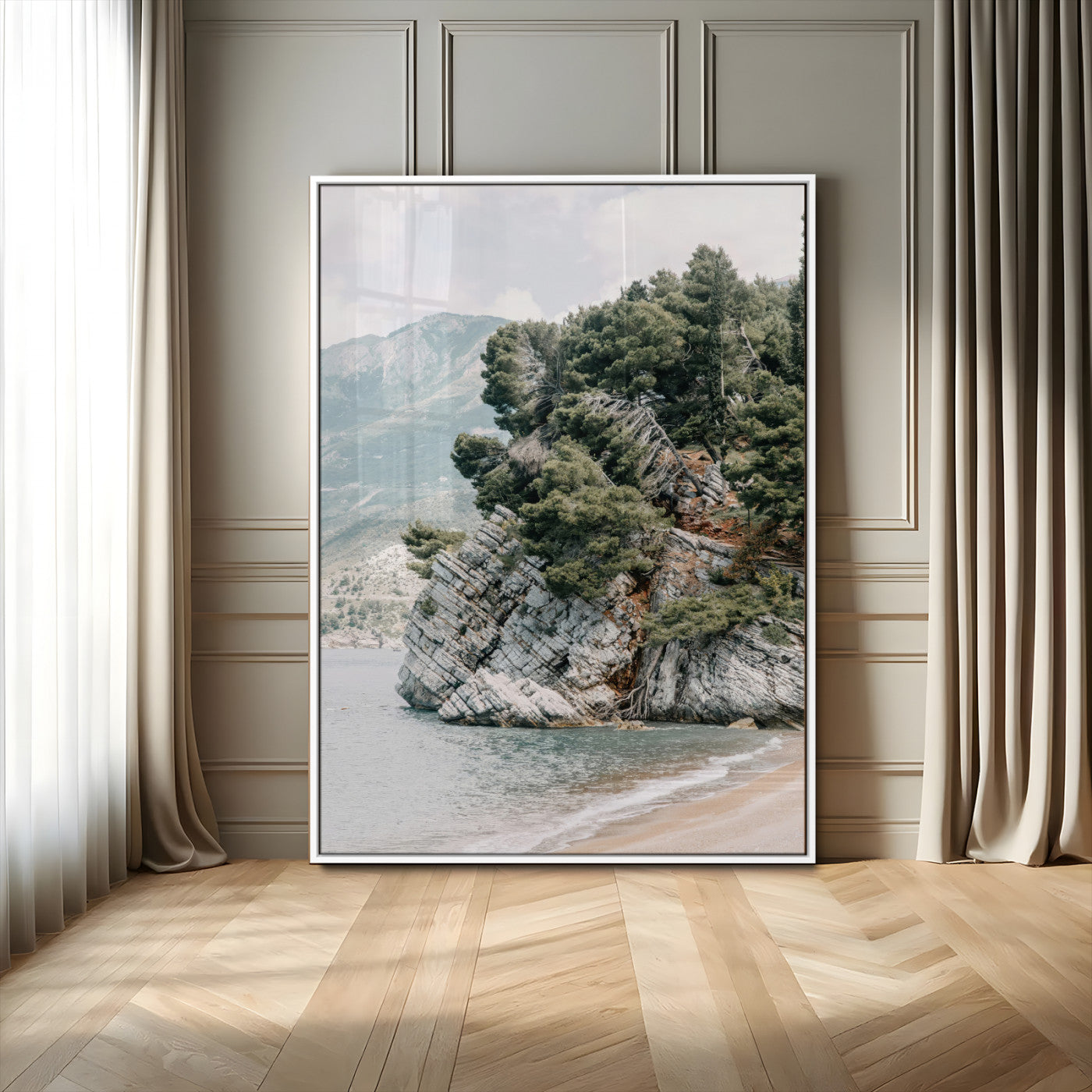 28003346-MGV-CV-24X36-Beach Trees Wall Art Canvas Print, Framed Earthy Beachside Art Picture Print, Beachside Nature Perfect Rustic Coastal Decor