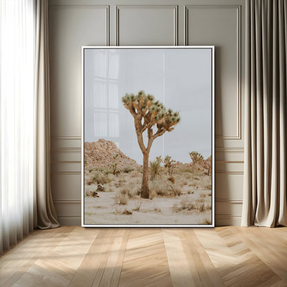 80210318-MGV-FP-48X32-3P-Joshua Tree Wall Art Canvas Print, Framed Desert Minimalism Art Picture Print, Neutral Earth Tones Perfect Southwestern Minimalist