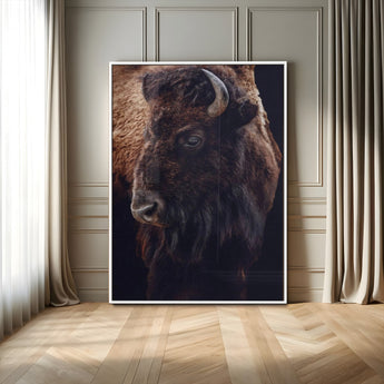 56758157-MGV-CV-24X36-Bison Portrait Wall Art Canvas Print, Framed Rustic Wall Accent Art Picture Print, Lodge Style Perfect Rustic Lodge Decor Artwork