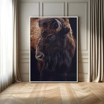 56758157-MGV-CV-24X36-Bison Portrait Wall Art Canvas Print, Framed Rustic Wall Accent Art Picture Print, Lodge Style Perfect Rustic Lodge Decor Artwork
