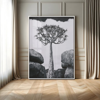 60628080-MGV-FP-48X32-3P-Bold Tree Silhouette Wall Art Canvas Print, Framed Sculptural Tree Shape Art Picture Print, Desert Tree Perfect Modern Desert
