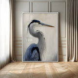 79581184-MGV-FP-48X32-3P-Blue Heron Wall Art Canvas Print, Framed Elegant Wildlife Art Picture Print, Minimalist Bird Theme Perfect Coastal Minimalist