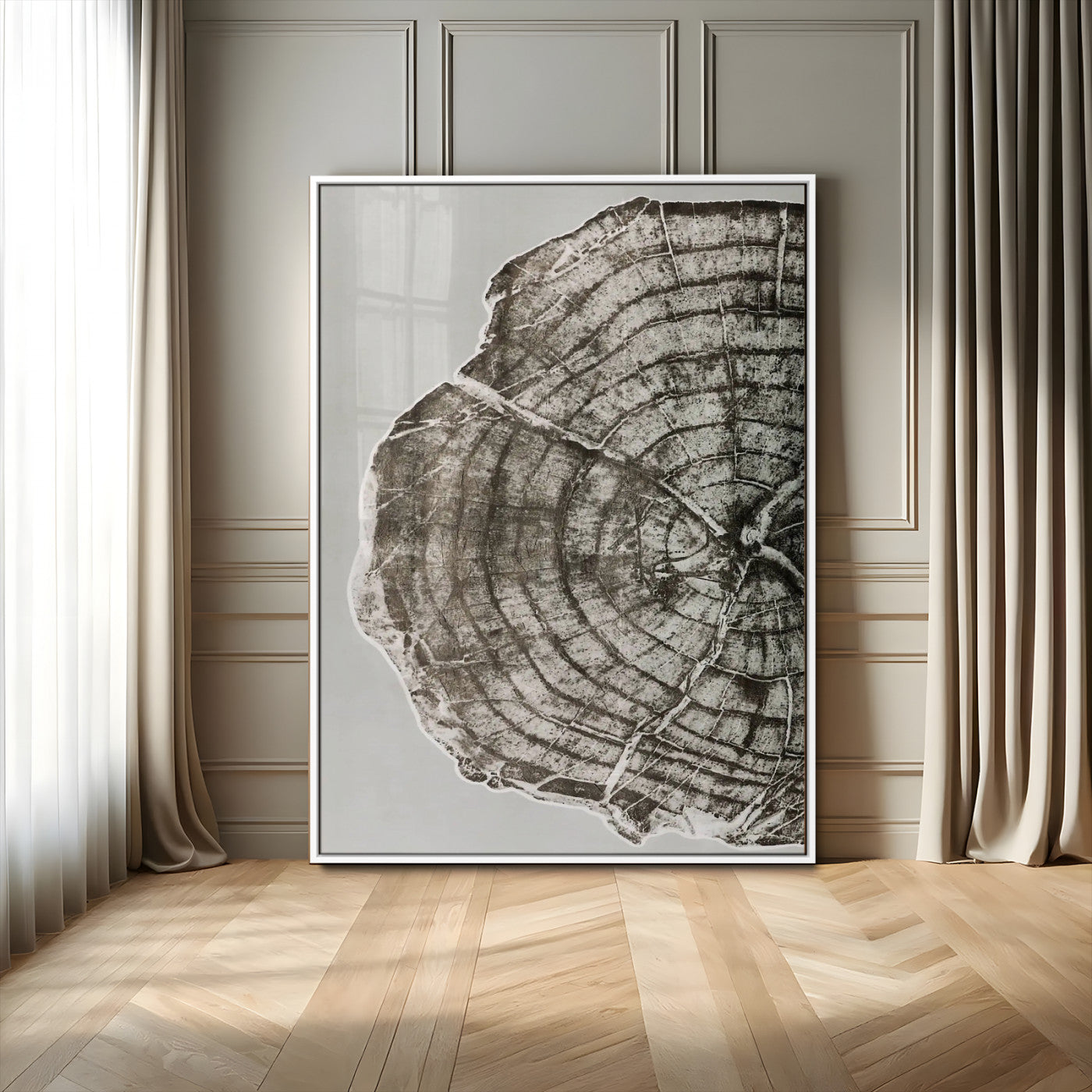 11167473-MGV-FP-48X32-3P-Rustic Wall Decor Wall Art Canvas Print, Framed Modern Lodge Style Art Picture Print, Neutral Wood Slice Perfect Scandinavian