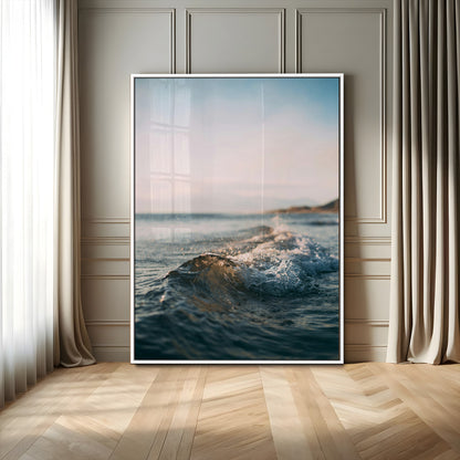 65283502-MGV-FP-48X32-3P-Ocean Waves Wall Art Canvas Print, Framed Coastal Serenity Art Picture Print, Golden Hour Perfect Modern Coastal Decor Artwork