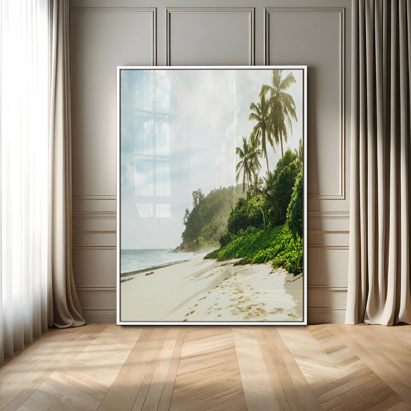 42984524-MGV-FP-48X32-3P-Relaxing Beach Wall Art Canvas Print, Framed Ocean View Art Picture Print, Coastal Serenity Perfect Tropical Coastal Decor Artwork